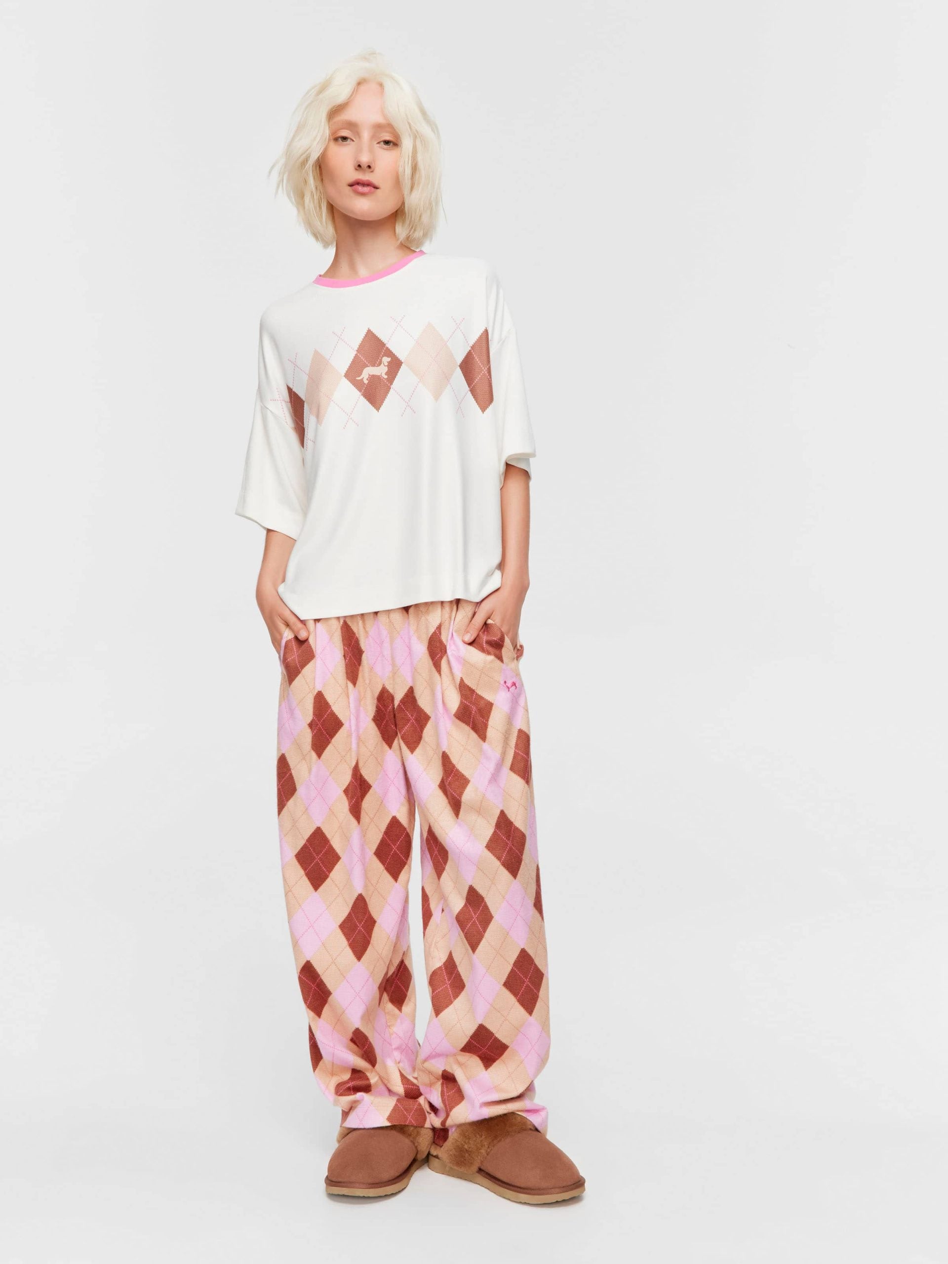 Argyle Plush Oversized Tee cream image 2