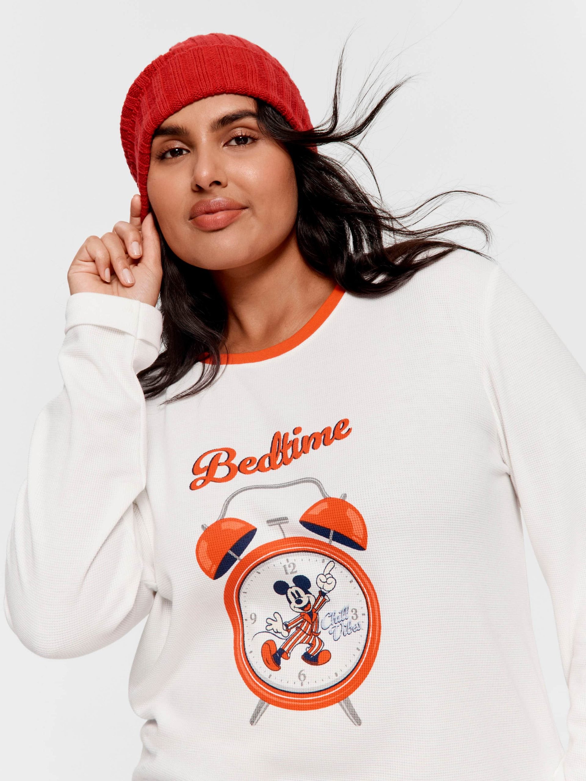 P.A. Plus Wake Up Mickey Mouse Waffle Long Sleeve Top Cream image 2