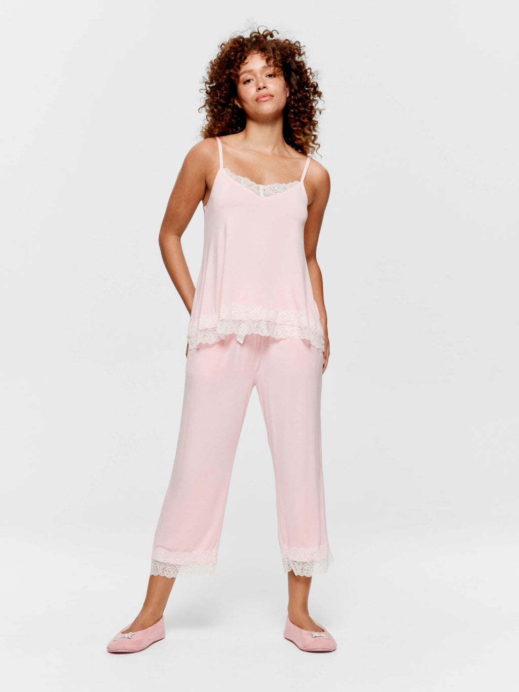 Pink Bamboo Jersey Lace 3/4 Pj Pant palepink image 0