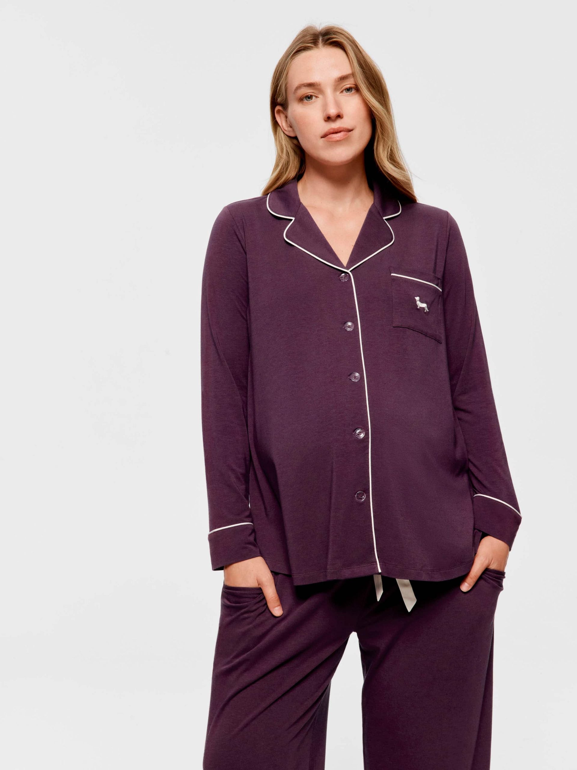 Maternity Grape Comfy Over The Bump Long Sleeve Pj Set grape image 2