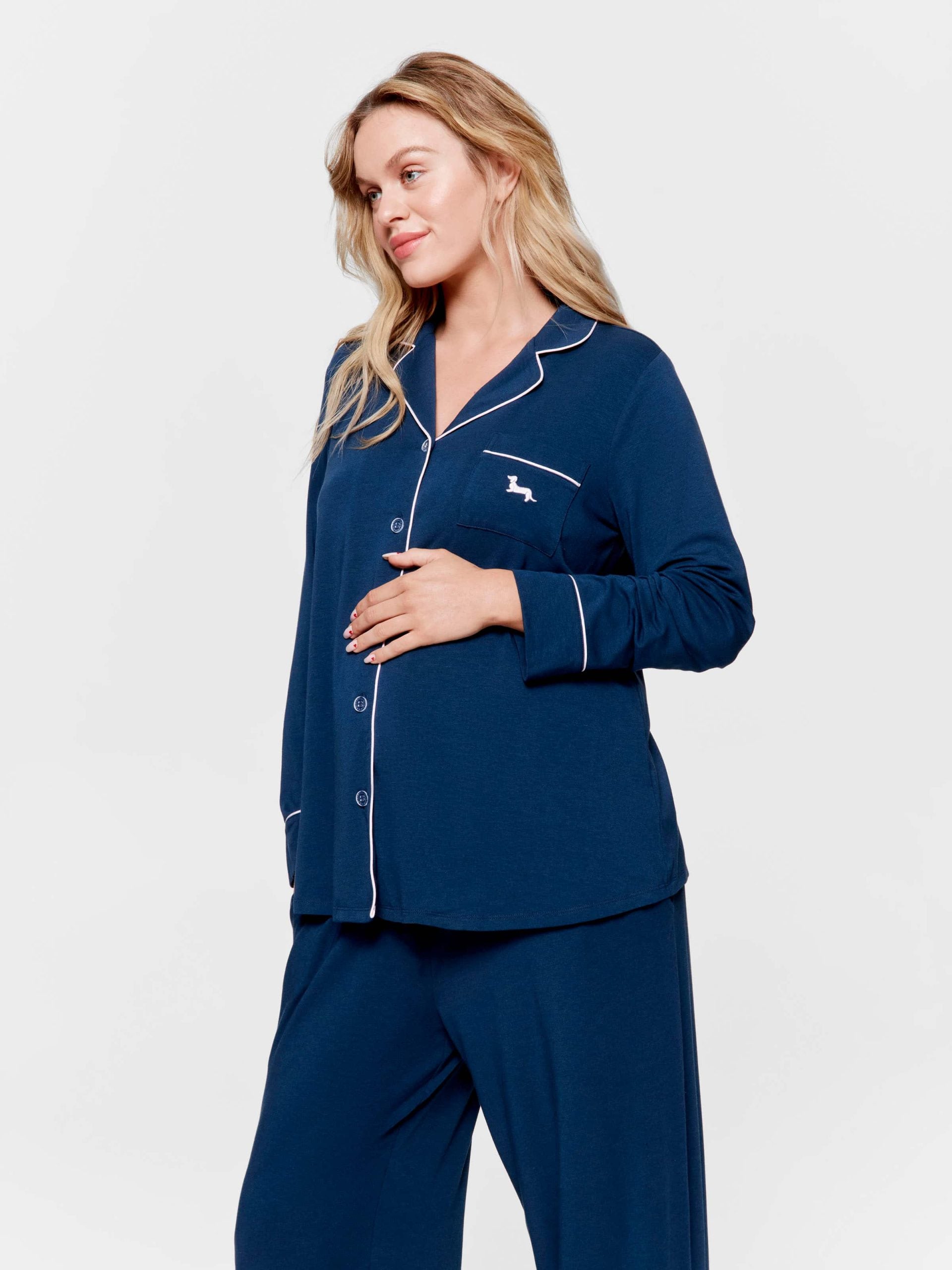 Maternity Navy Comfy Over The Bump Long Sleeve Pj Set navy image 2