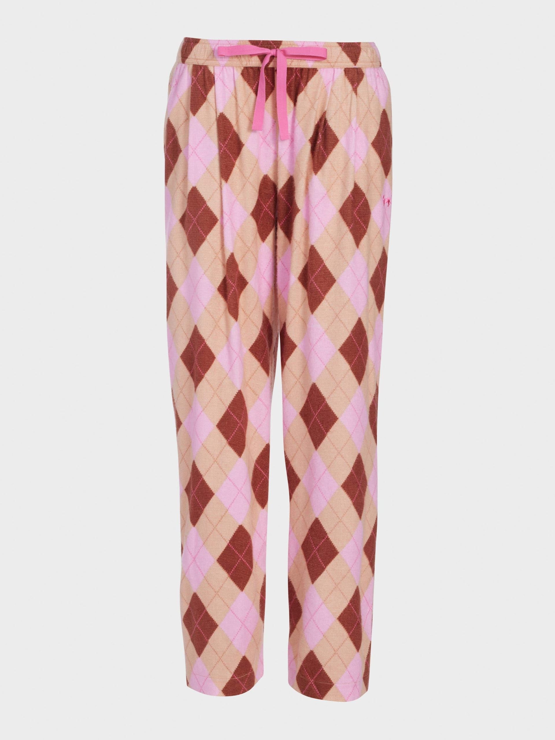Caramel Argyle Bamboo Flannelette Wide Leg Pj Pant multi image 3