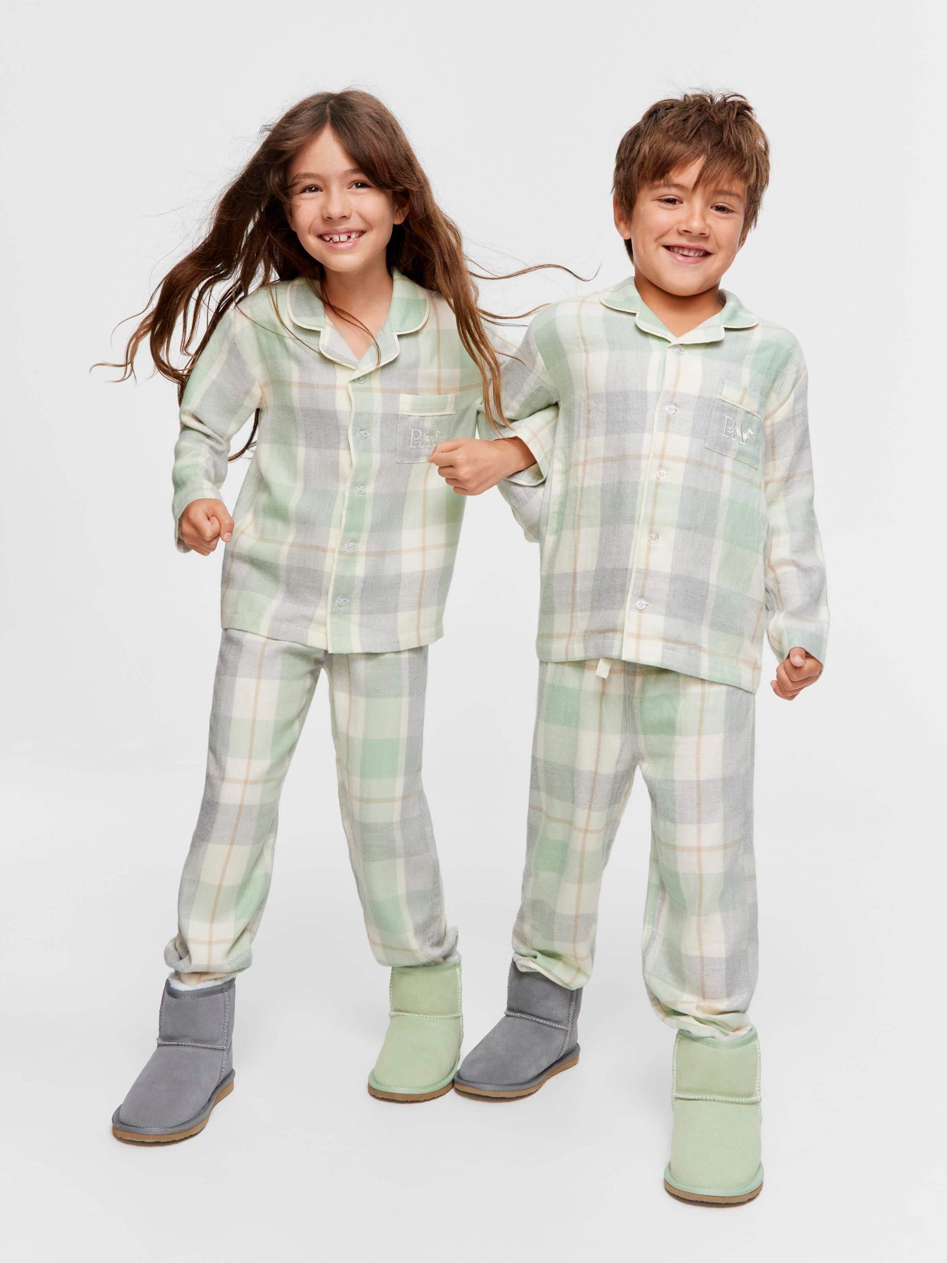 Jnr Kids Mint Check Bamboo Flannelette Classic Pj Set mint image 0