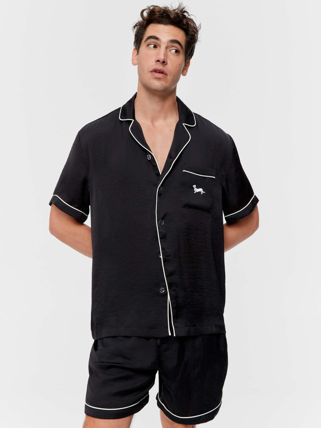 Black Satin Pj Set black image 2