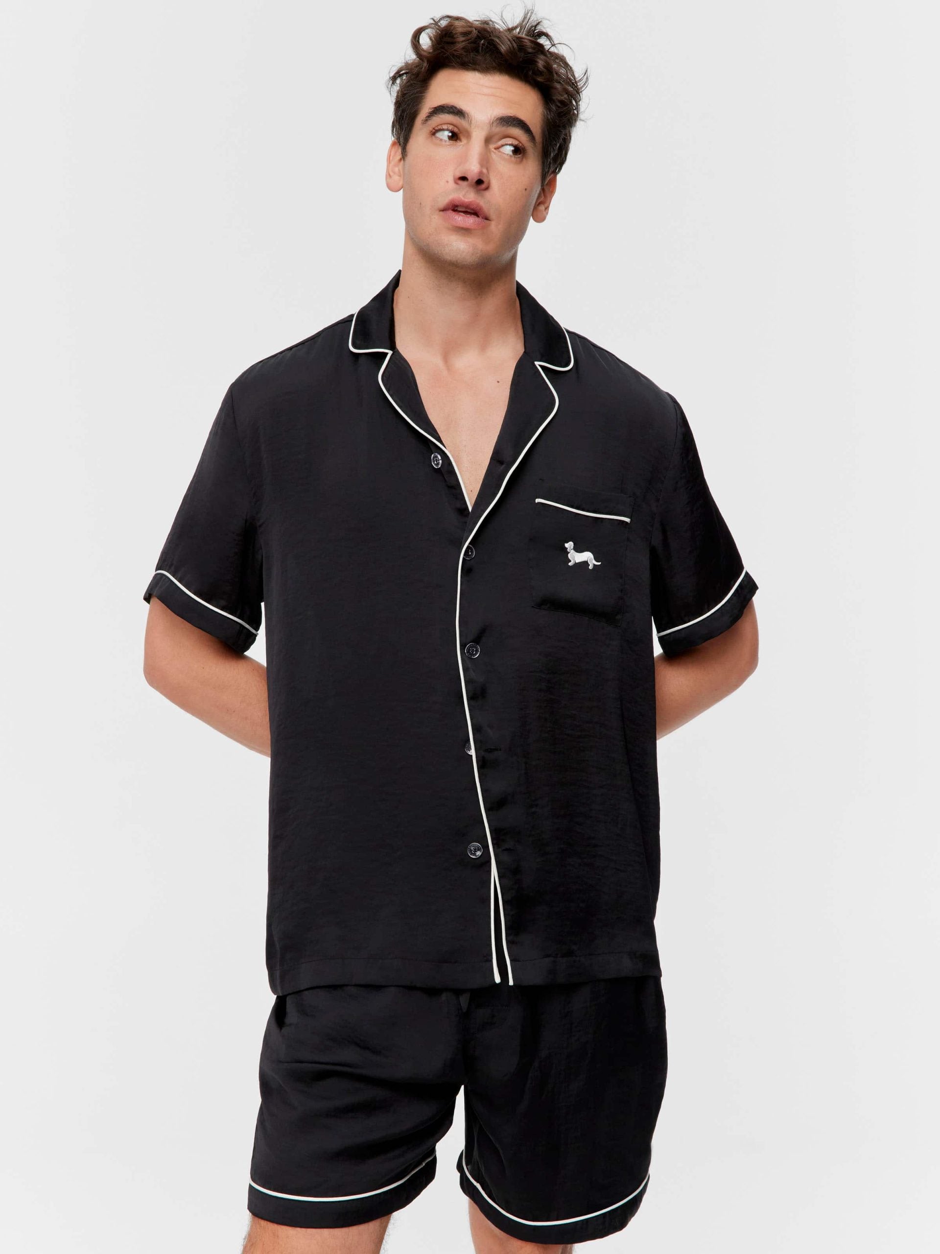Black Satin Pj Set black image 2