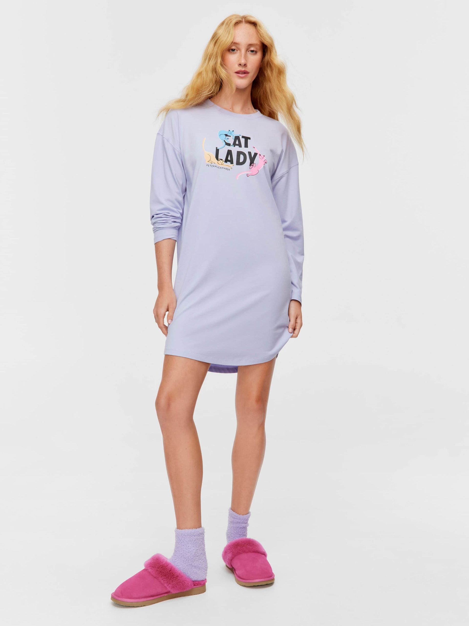 Lilac Cat Lady Long Sleeve Nightie multi image 0