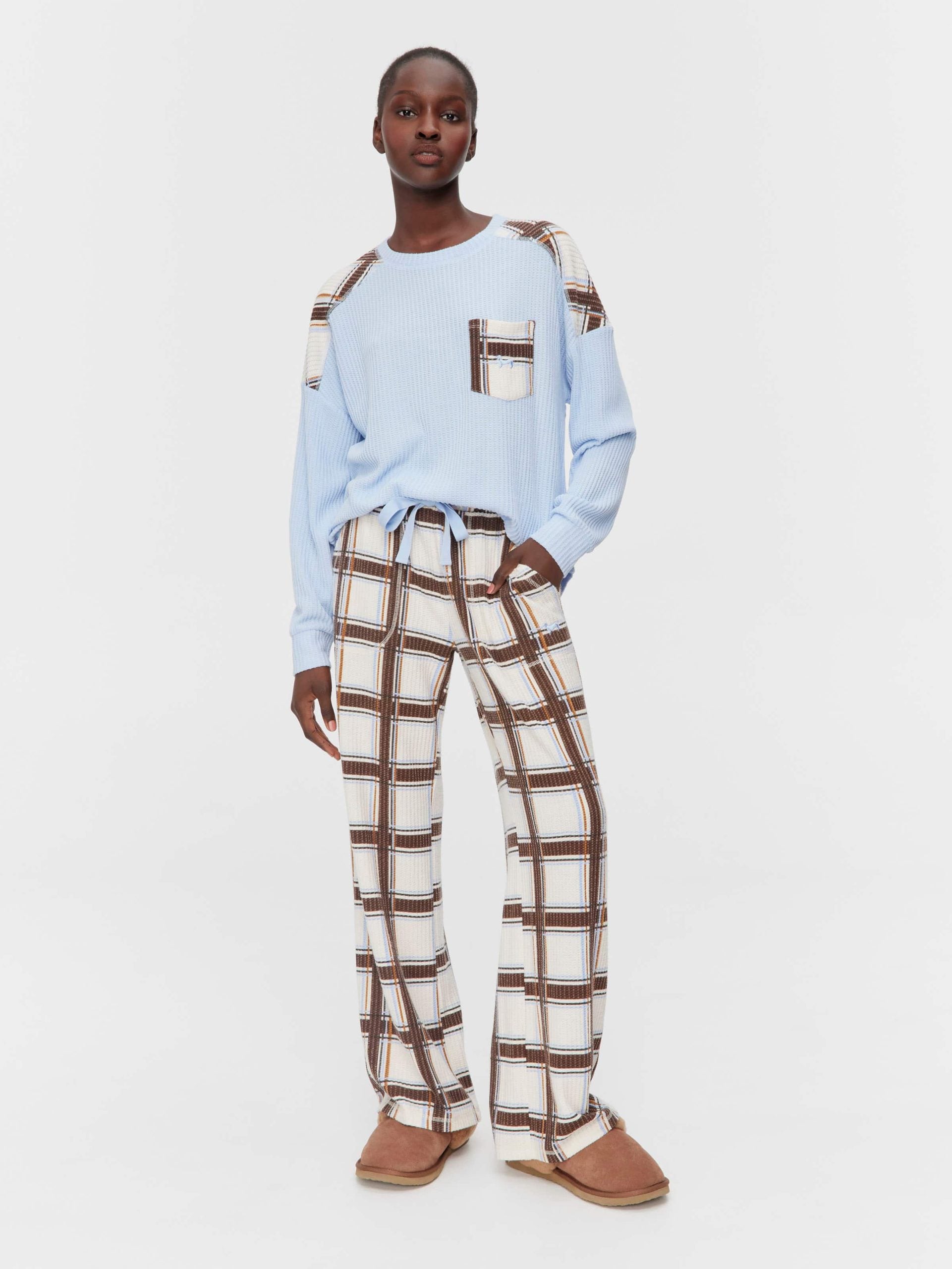 Brushed Waffle Check Wide Leg Pj Pant Multi image 0