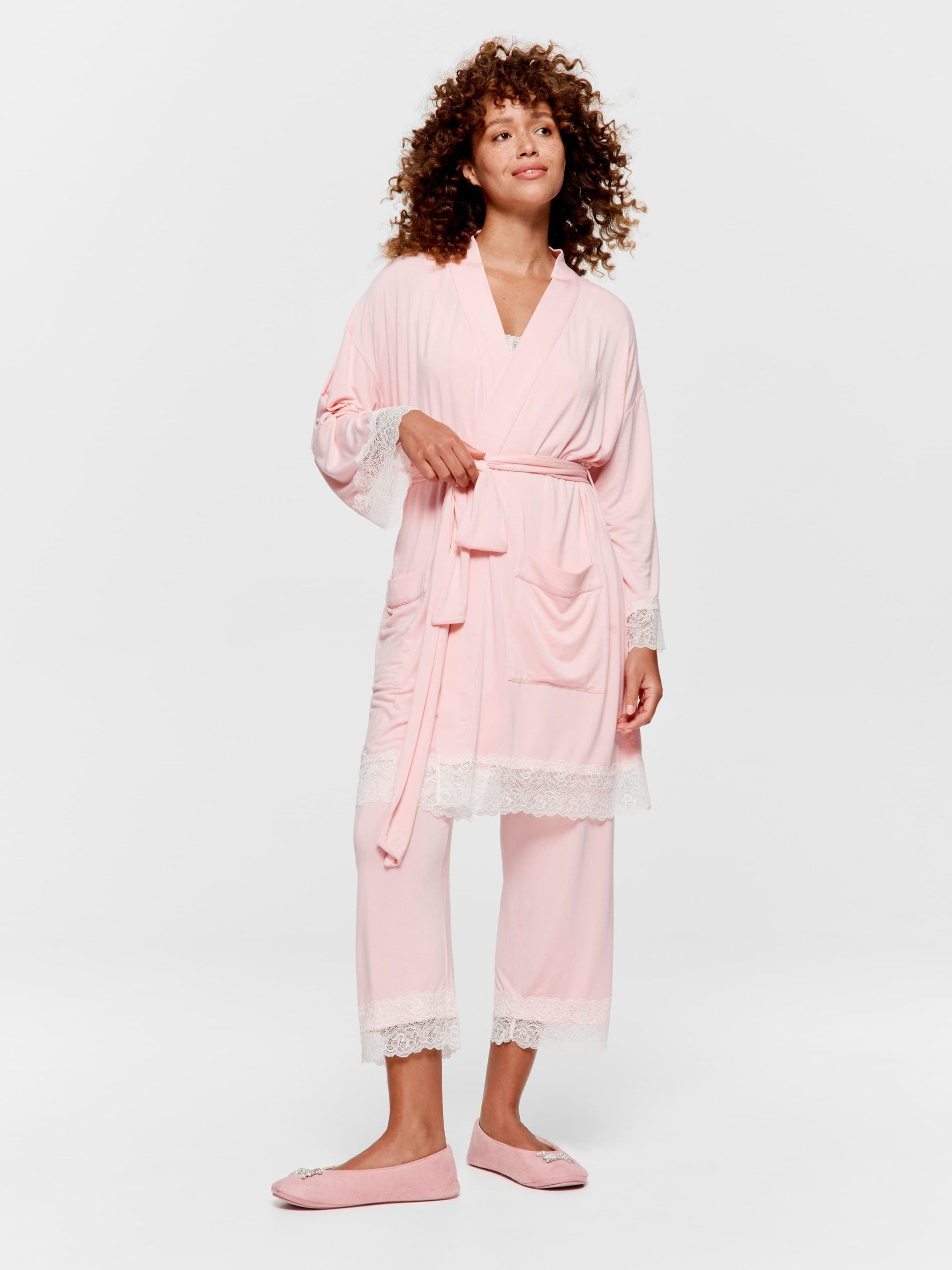 Lace Trim Bamboo Jersey Kimono Gown multi image 1