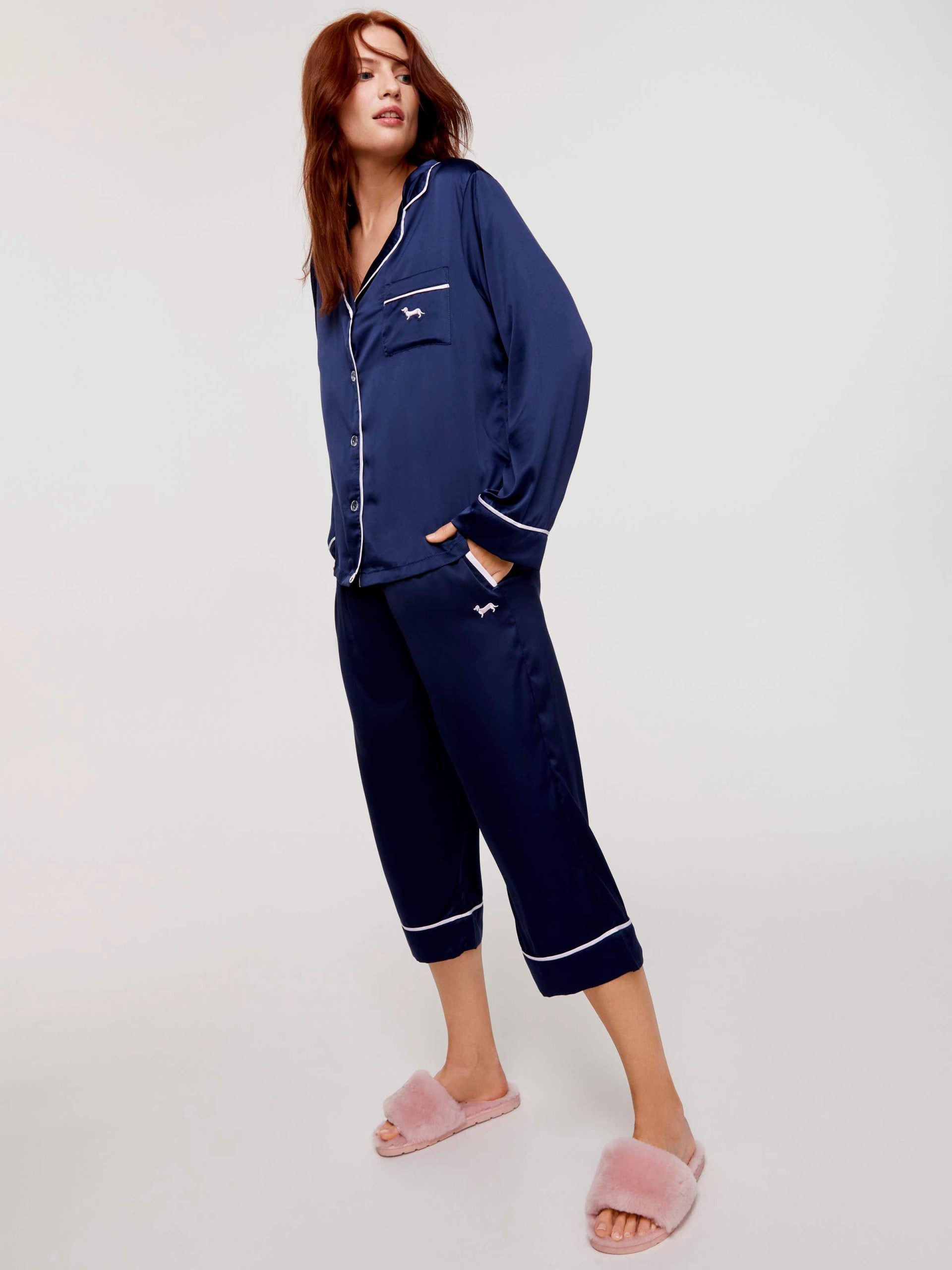 Tux Luxe Navy Satin Long Sleeve Shirt navy image 2