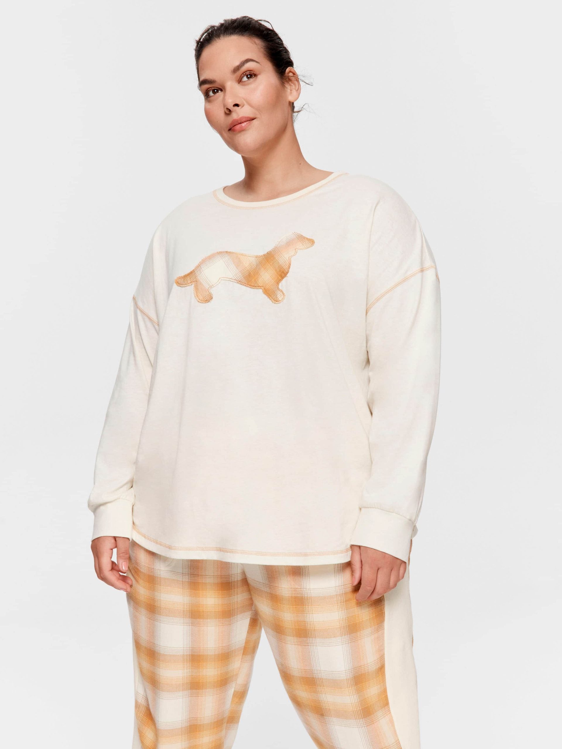 P.A. Plus Contrast Penny Oversized Long Sleeve Top Oatmeal image 2