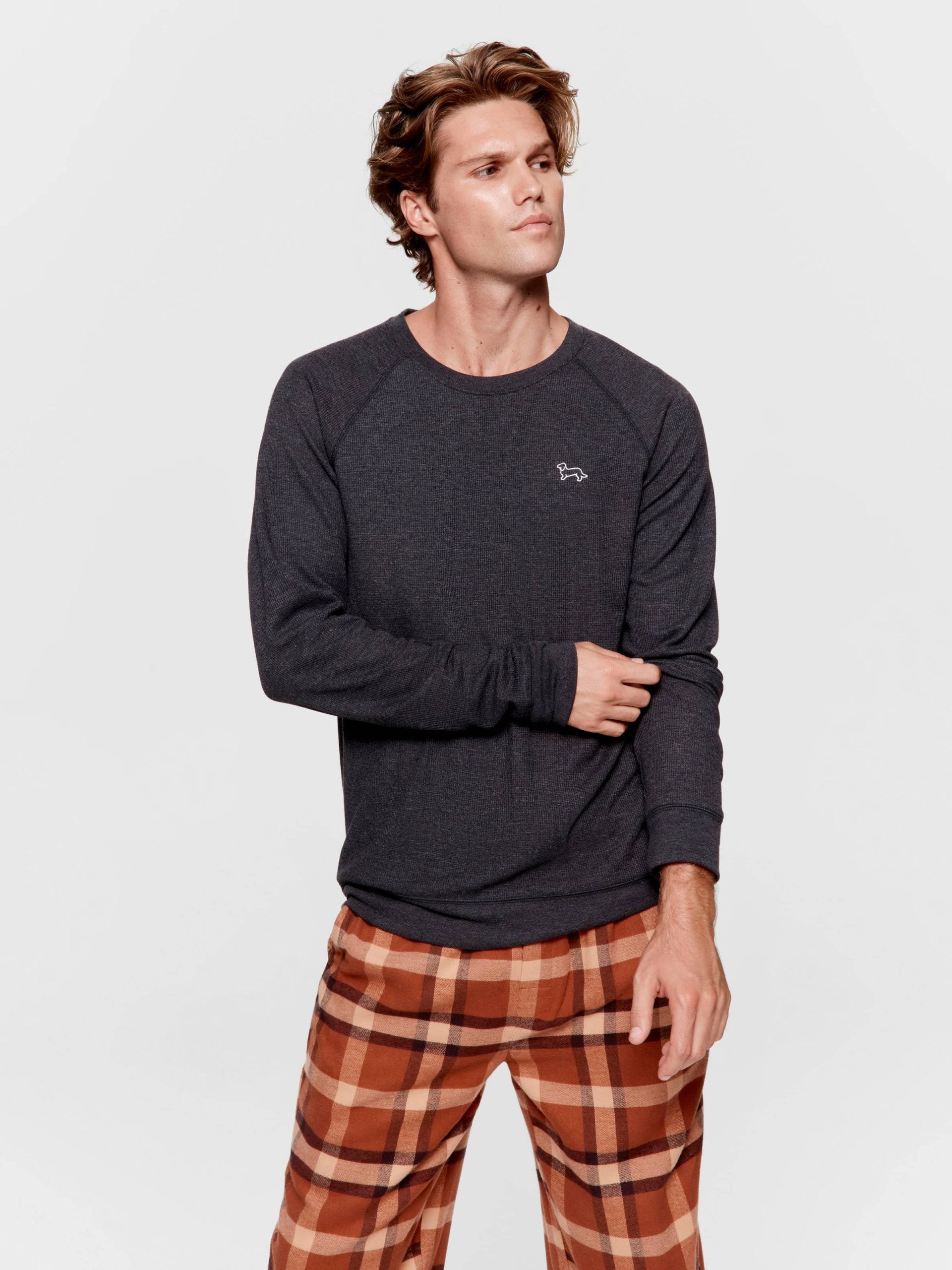 Charcoal Waffle Long Sleeve Top charcoal image 1