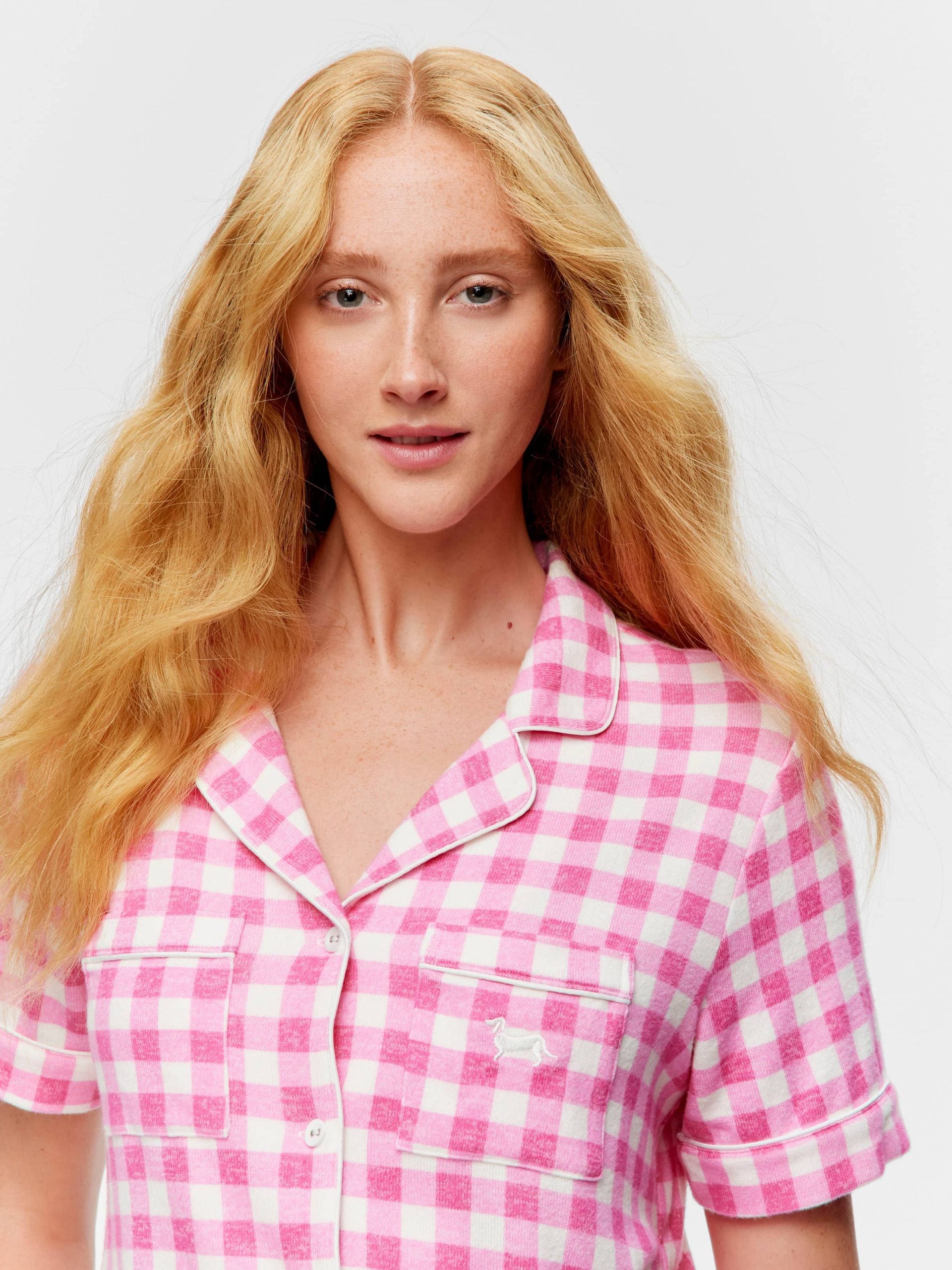 Pink Gingham Fuzzy Shortie Pj Set multi image 2
