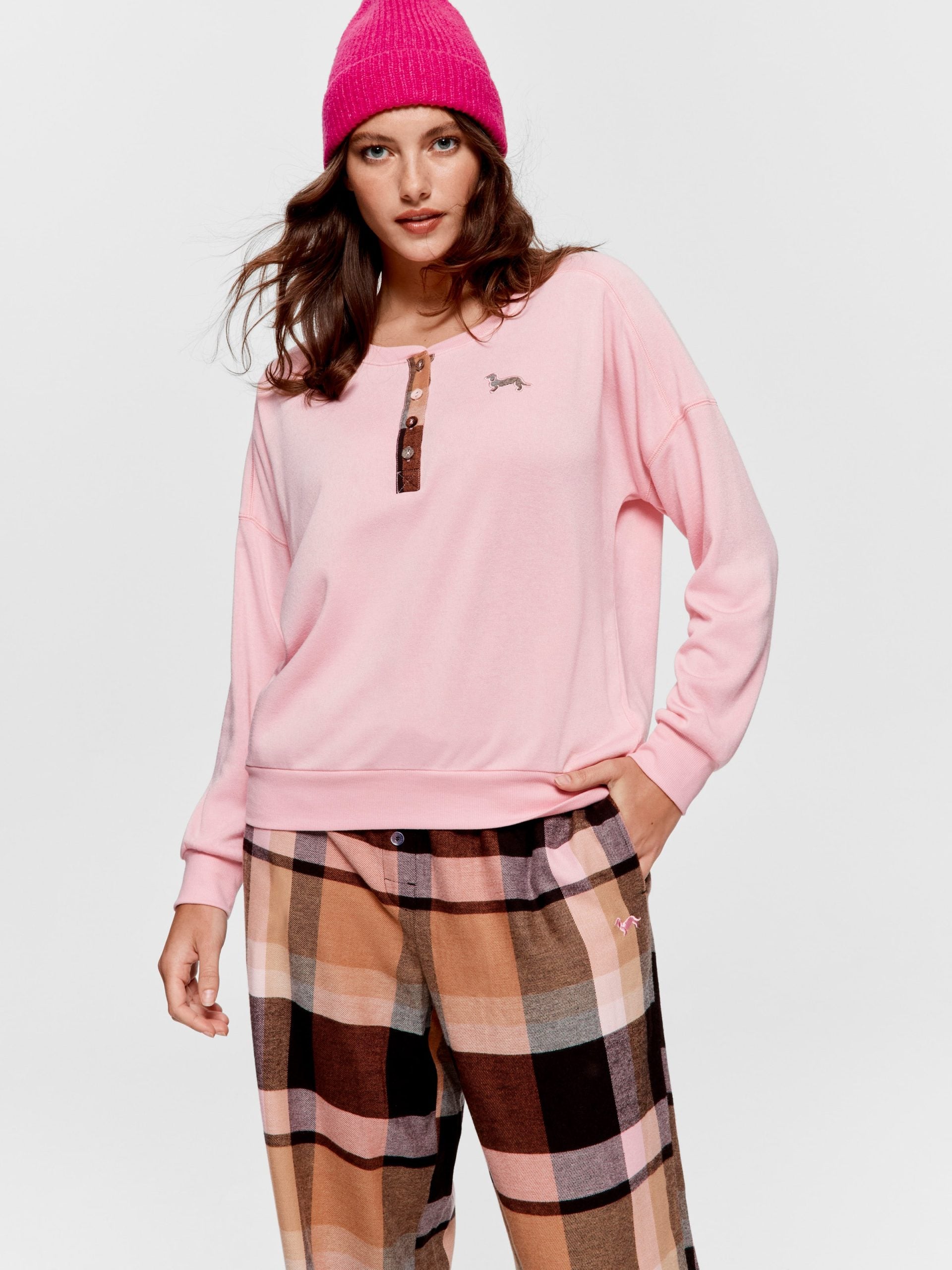 Check Henley Sweater pink image 1