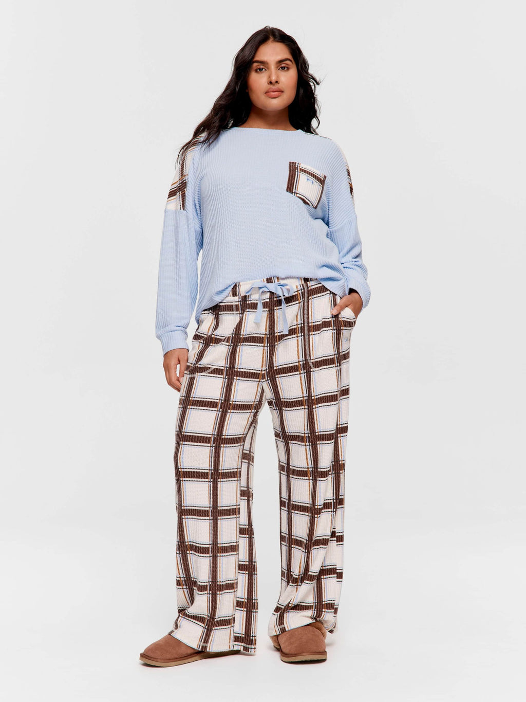 P.A. Plus Check Waffle Wide Leg Pj Pant Multi image 1