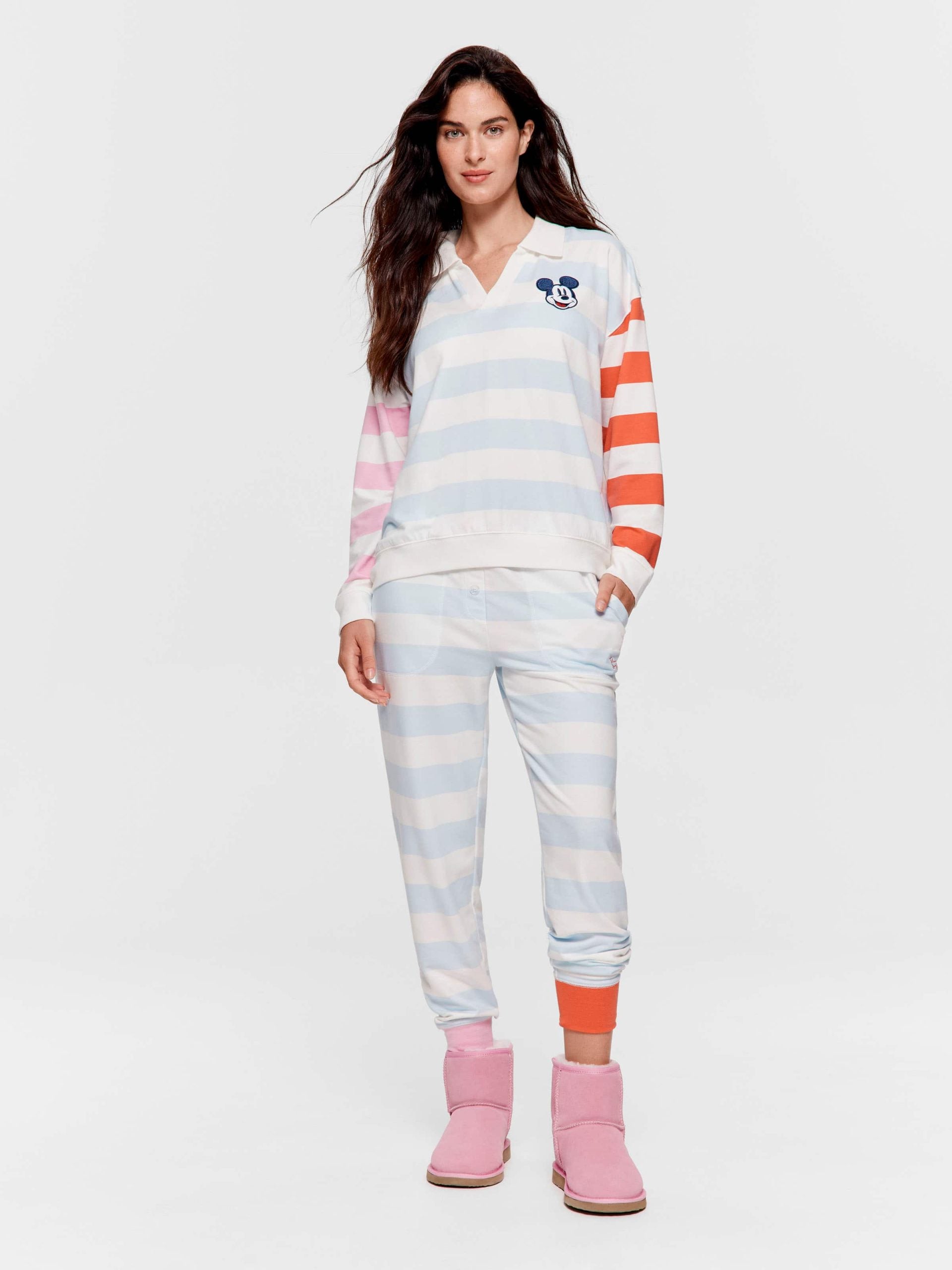 Pastel Stripe Mickey Mouse Collared Sweater Multi image 1