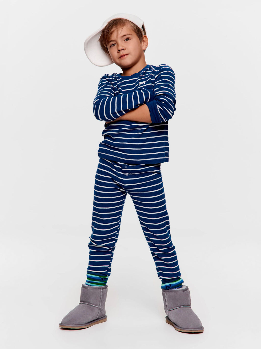 Jnr Boys Waffle Stripe Long Pj Set Navy image 1
