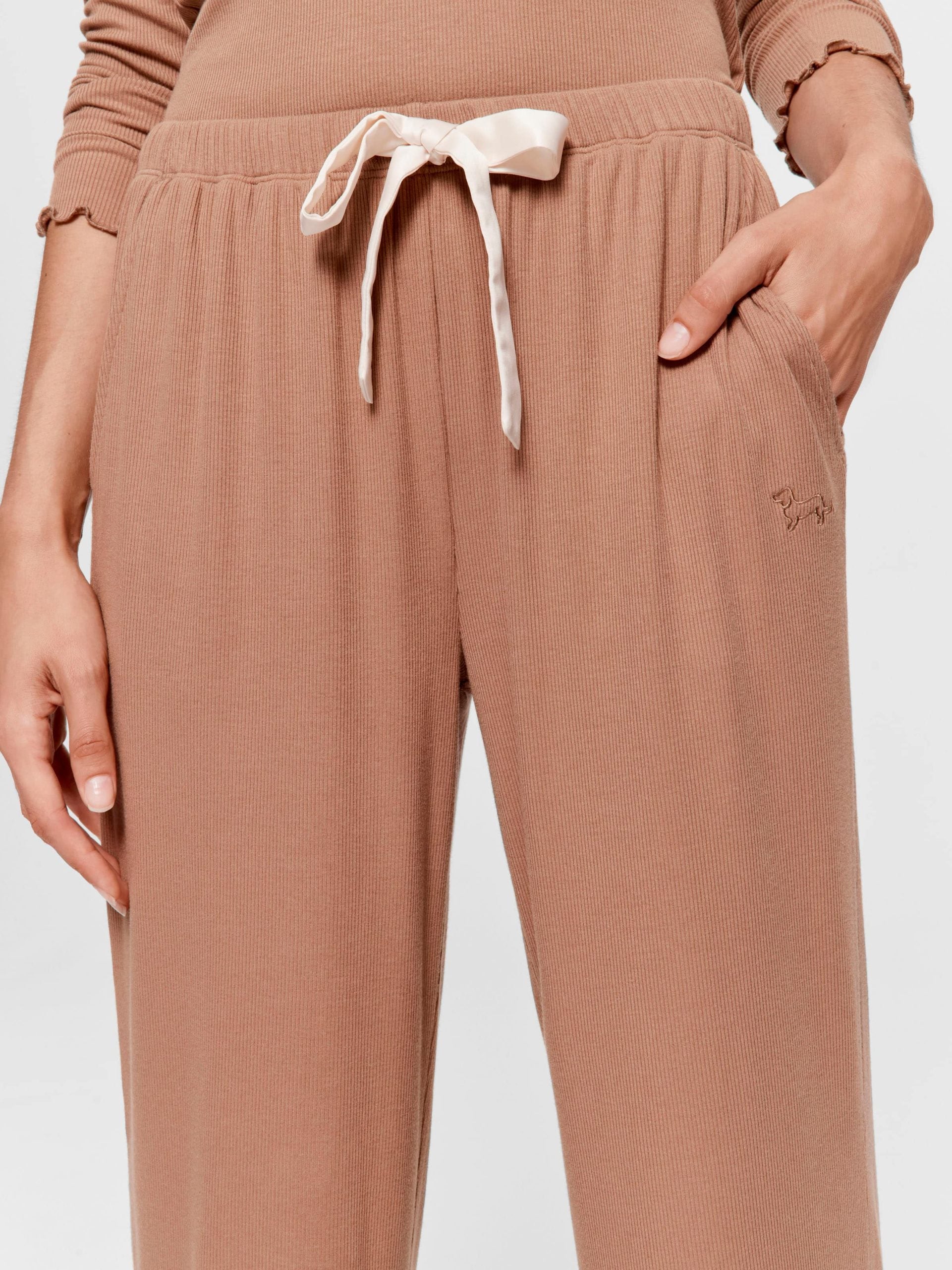 Brown Bamboo Rib Straight Leg Pj Pant Brown image 2