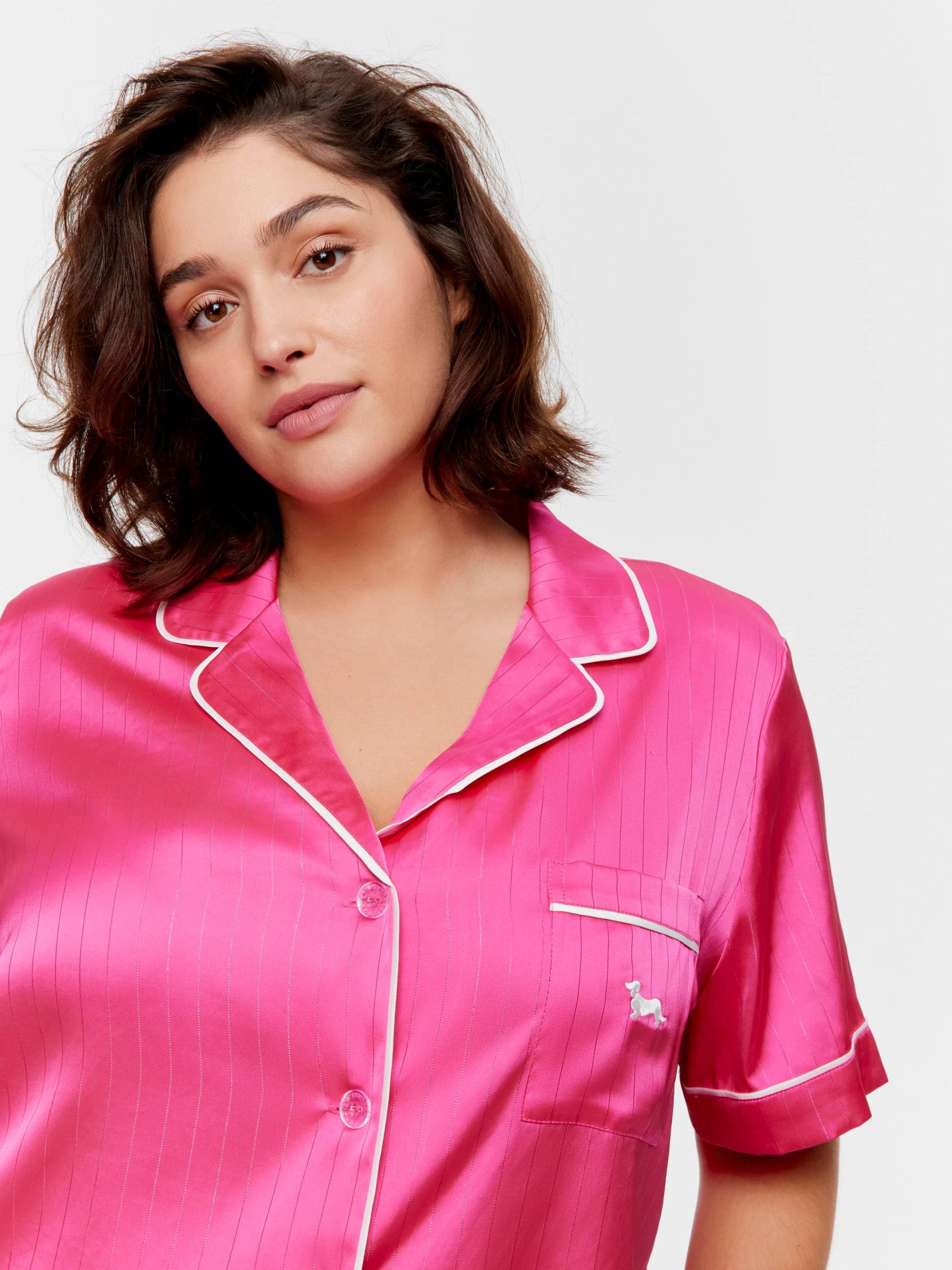 P.A. Plus Pink Lurex Chic Satin Shortie Pj Set Pink Lurex image 2