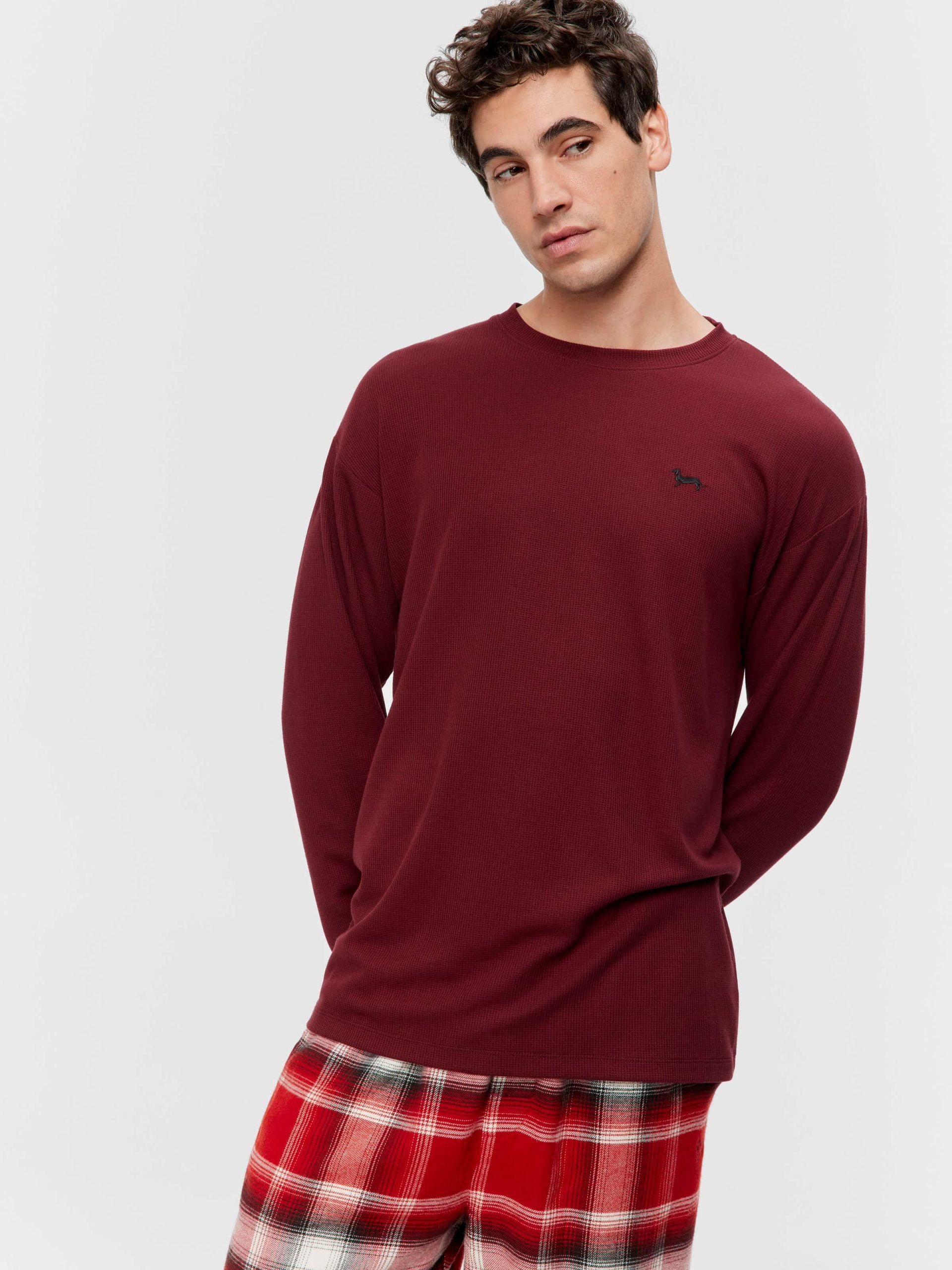 Burgundy Waffle Long Sleeve Top Red image 1
