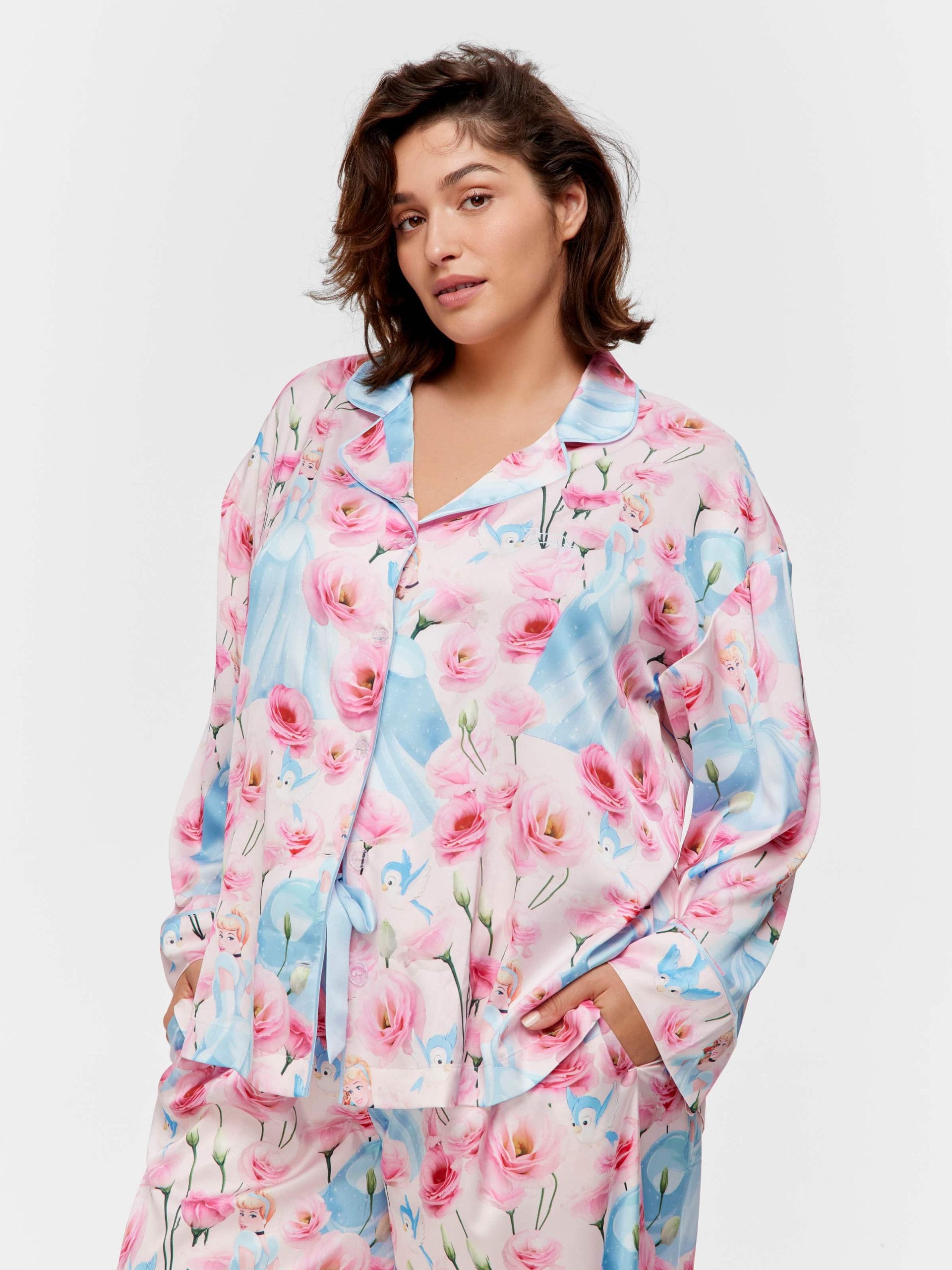 P.A. Plus Disney Cinderella Rose Satin Long Pj Set Multi image 2
