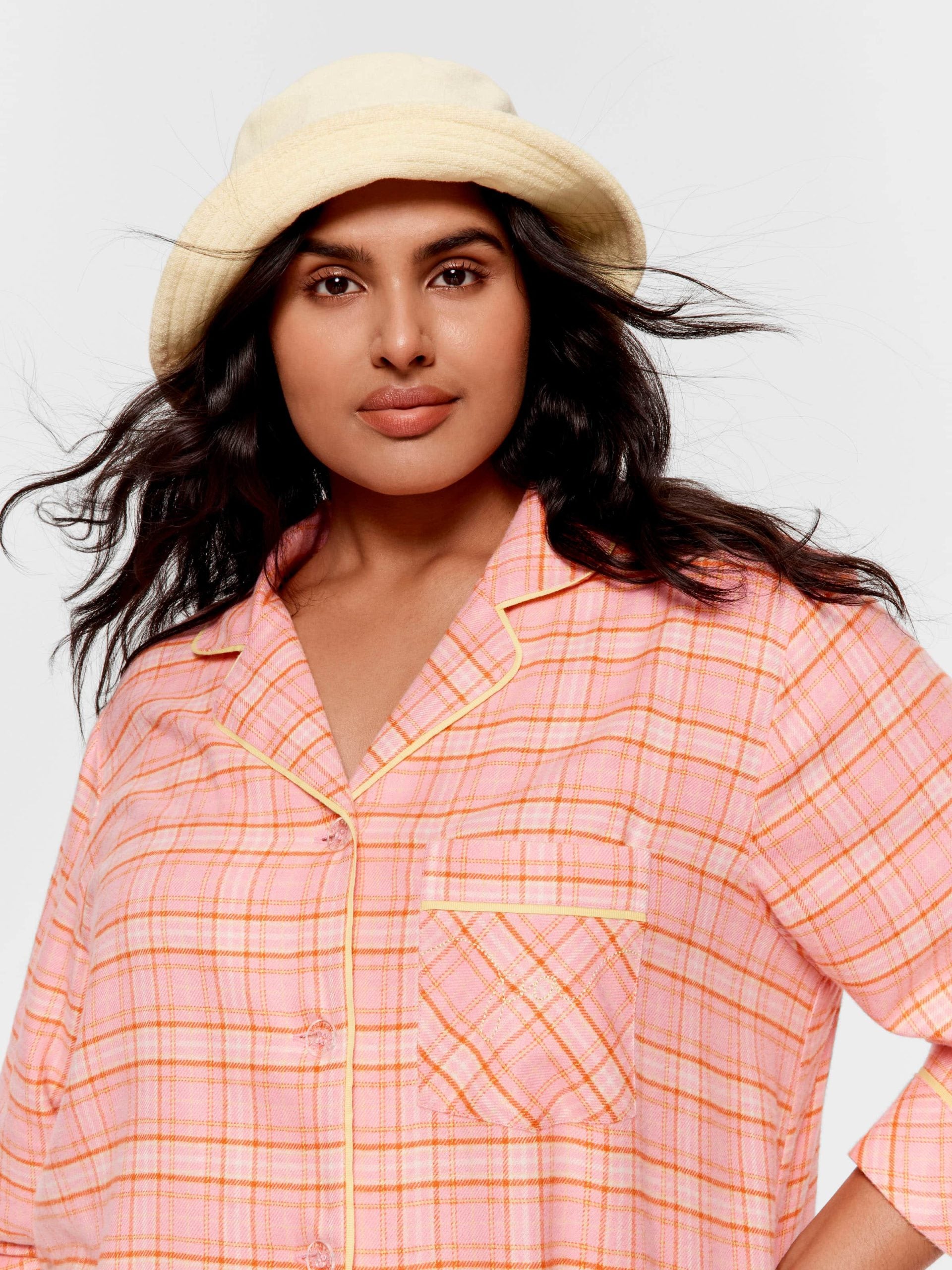 P.A. Plus Pink &amp;amp; Yellow Check Bamboo Flannelette Classic Pj Set Multi image 2