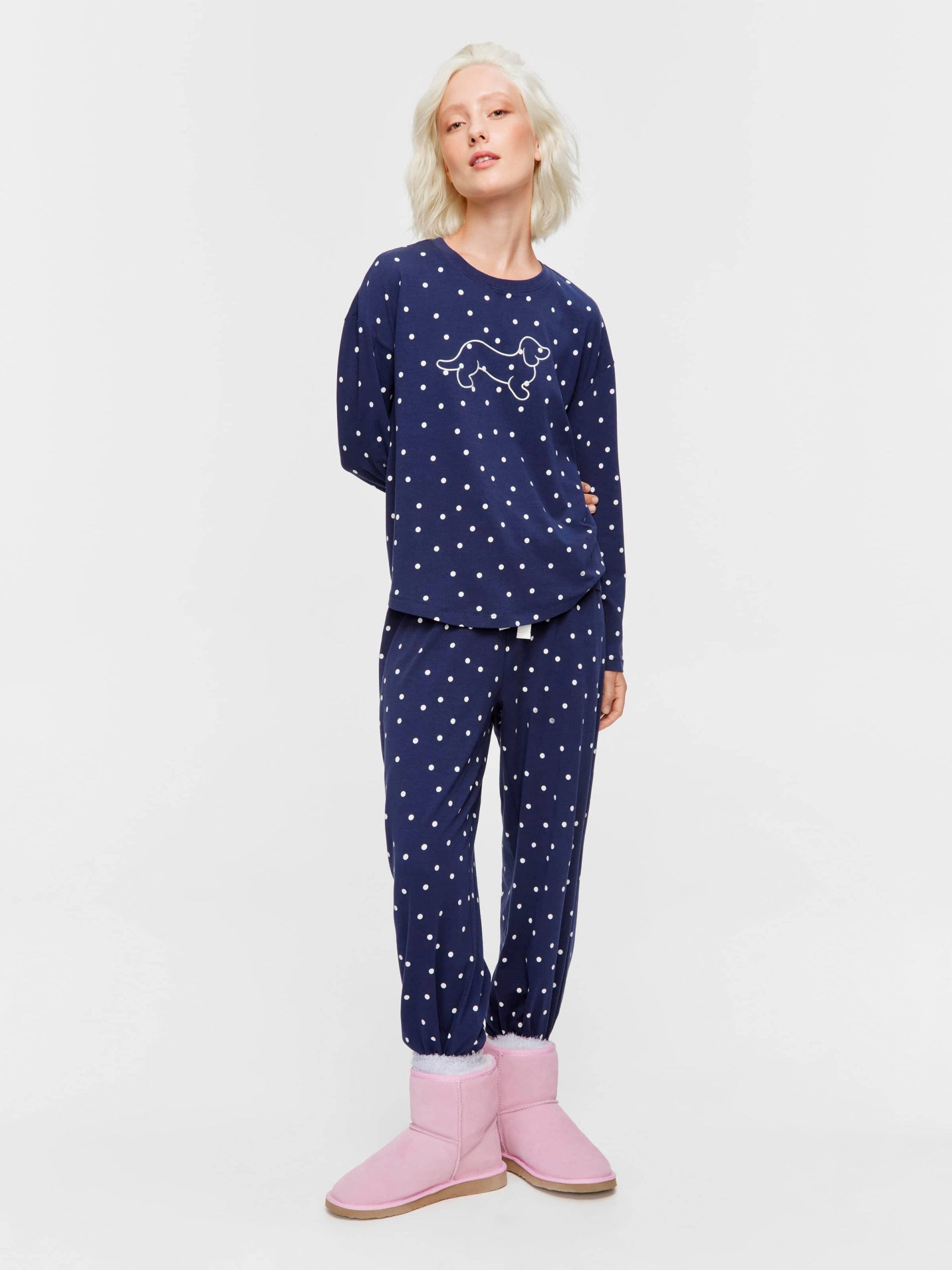 Navy Spot Long Sleeve Pj Set navy image 2