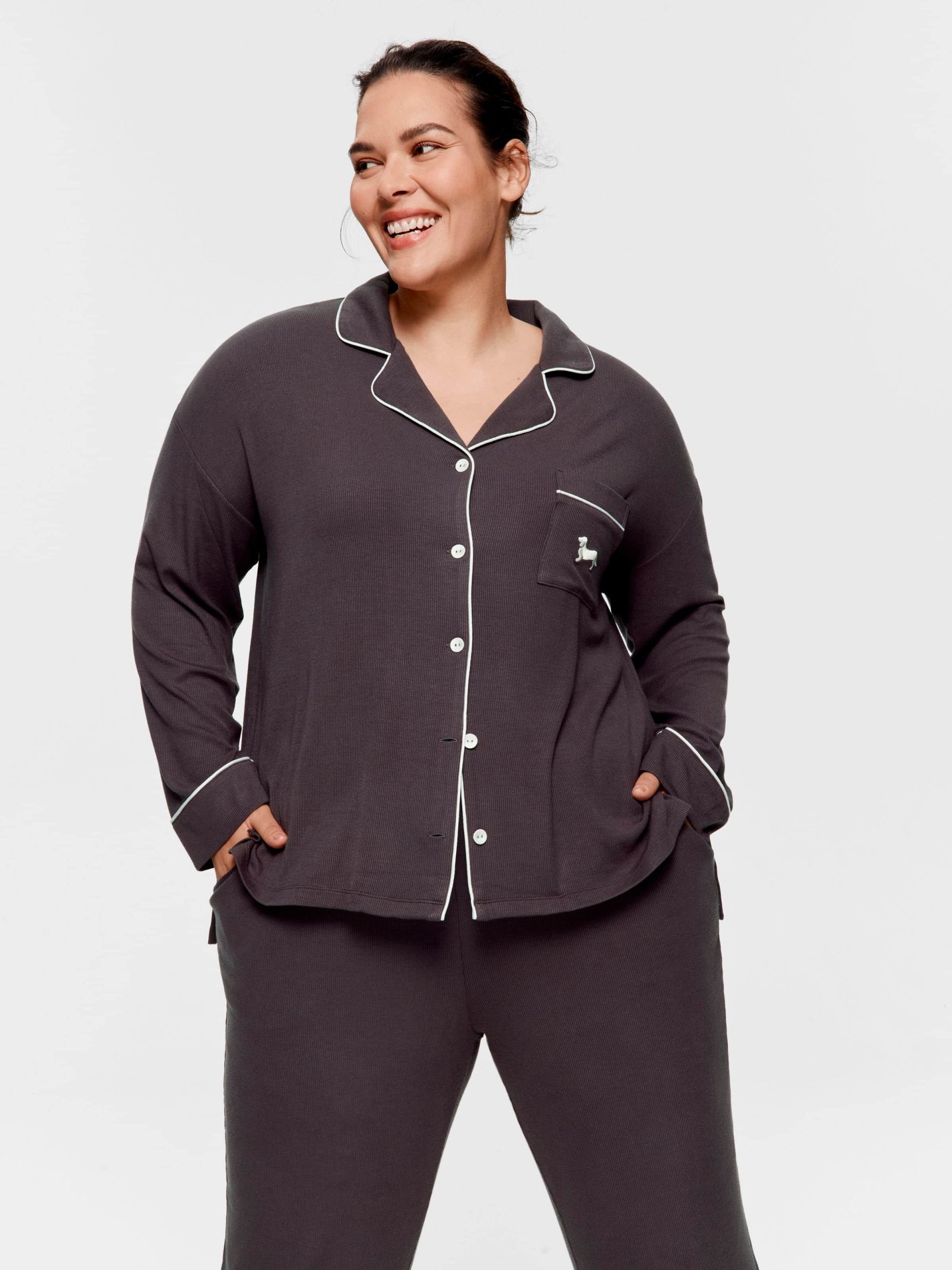 P.A. Plus Charcoal Bamboo Rib Long Pj Set Charcoal image 3