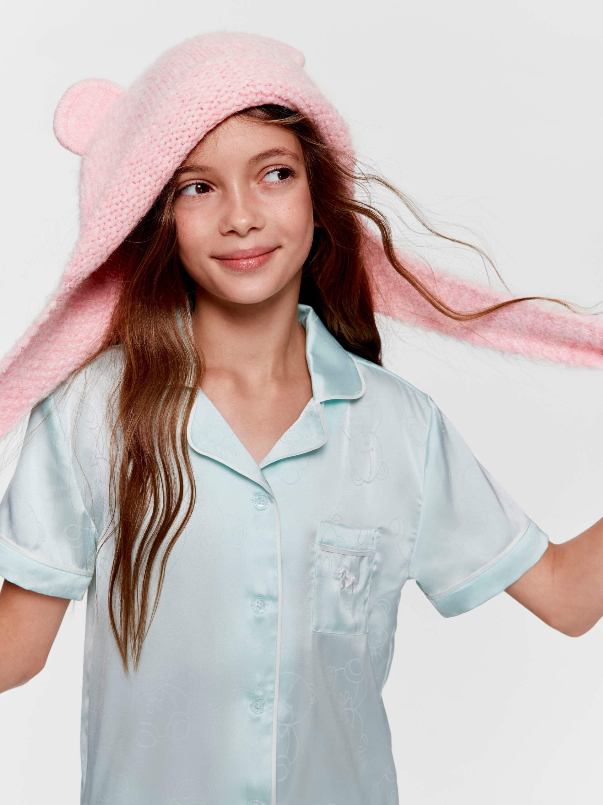 Girls Teddy Bear Satin Classic Shortie Pj Set mint image 0