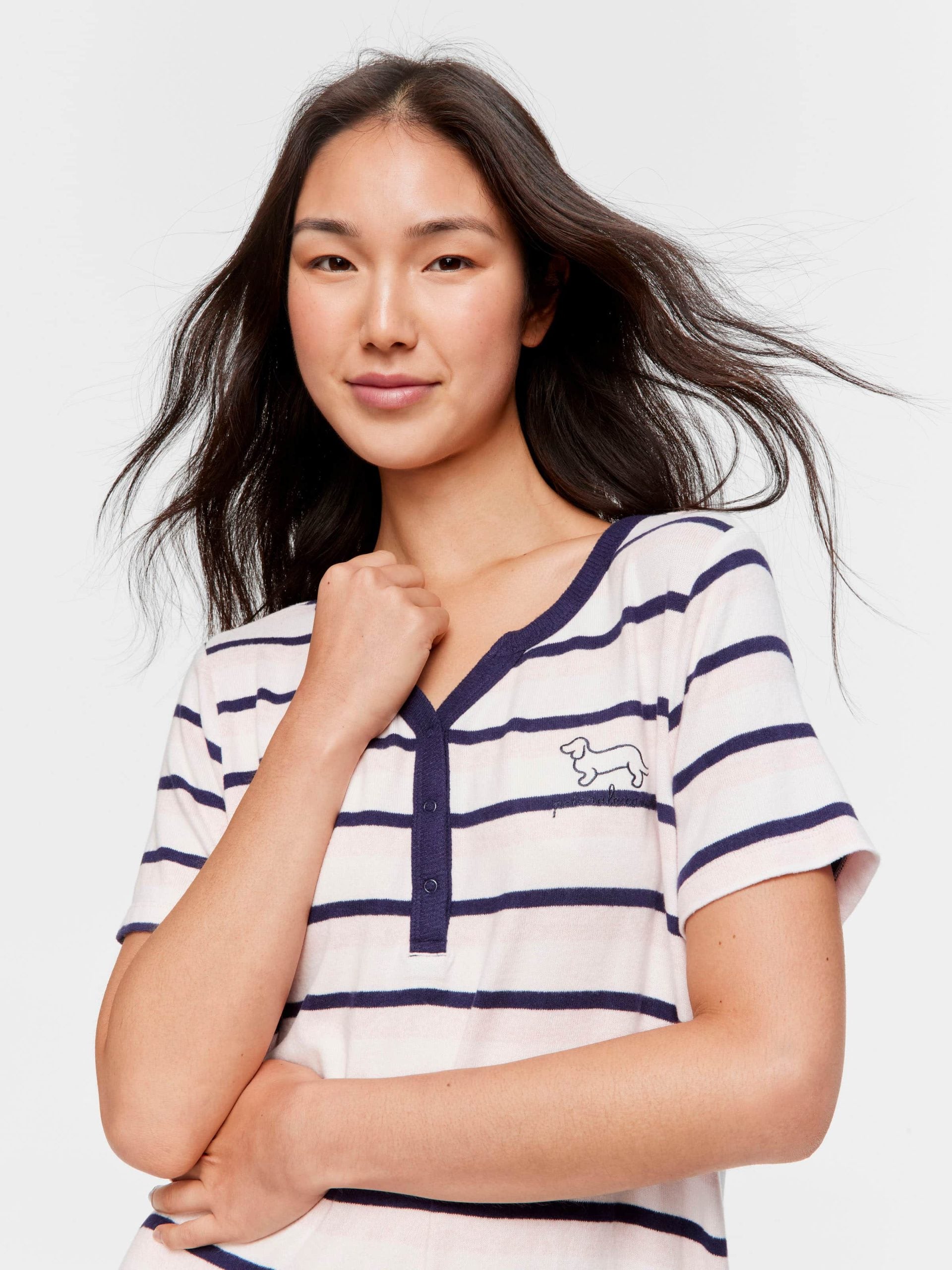 Fuzzy Stripe Henley Short Sleeve Nightie multi image 2
